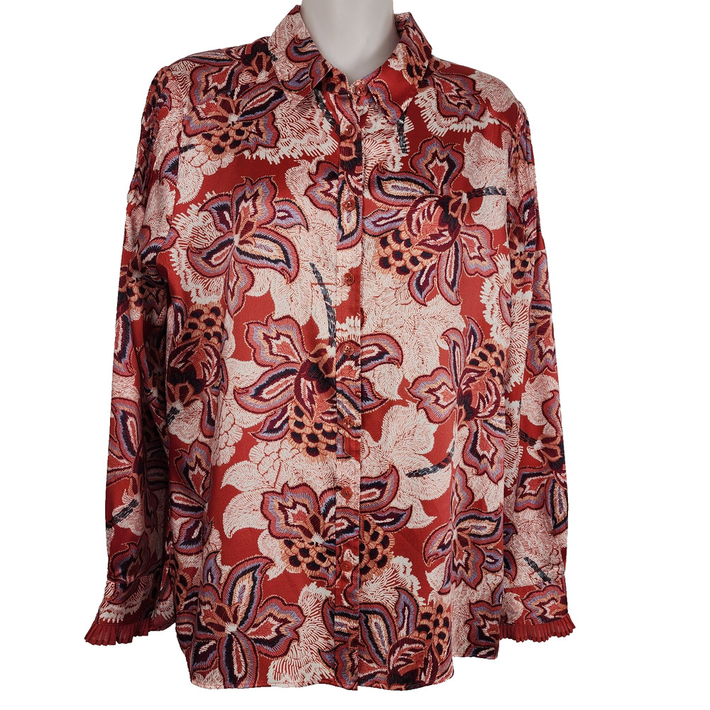 Chico's Womens Pleated Pintuck Blouse Modern Dash Floral Ginger Rose Size 1 US 8